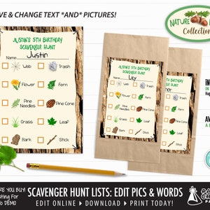 Scavenger Hunt Printable Lists with Editable Pictures & Words, Nature, Woodland Party, Edit Online + Download Today With Free Corjl.com 0039