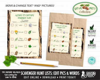 Scavenger Hunt Printable Lists with Editable Pictures & Words, Nature, Woodland Party, Edit Online + Download Today With Free Corjl.com 0039