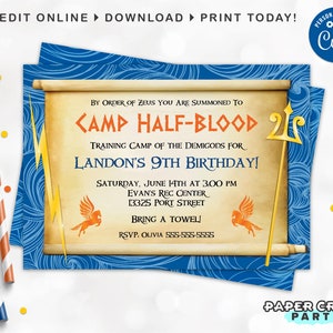 Demigod Birthday Invitation, Backside & Thank You Included, Printable Demigod Invite, Edit Online + Download Today with free Corjl.com 0024