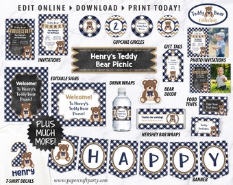 Teddy Bear Picnic Printable Party Kit Includes Invites & Decorations in Navy Blue, Edit Online + Download Today With Free Corjl.com 0085