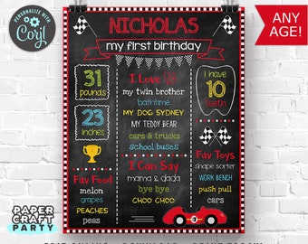 Race Car Milestone Chalkboard Poster for Any Age, Printable Sign, Edit Online + Download Today With Free Corjl.com 0062