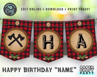 Lumberjack Party Printable Birthday Banner, Edit Online + Download Today With Free Corjl.com 0030