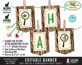 Scavenger Hunt Nature Party Printable Birthday Banner, Edit Online + Download Today With Free Corjl.com 0039