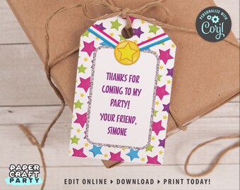 Gymnastics Party Printable Gift Tags, Hanging Tags, Edit Online + Download Today With Free Corjl.com 0021