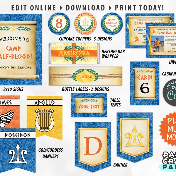 Printable Demigod Invite & Decorations, Demigod Party Kit, Demigod Decor, Greek God, Edit Online + Download Today With Free Corjl.com 0024