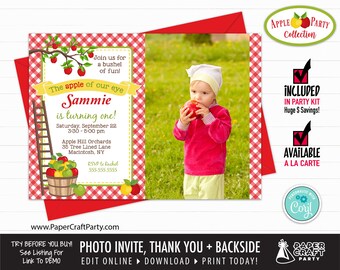 Apple Orchard Printable PHOTO Invitation and Thank You Note RED, Includes Backside, Edit Online + Download Today With Free Corjl.com AOR