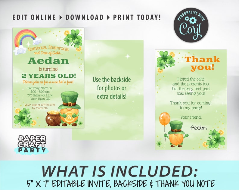 St. Patrick's Day Printable Invitation & Thank You Note, Includes Backside, Edit Online Download Today With Free Corjl.com 0033 image 5