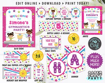 Gymnastics Printable Party Kit, Includes Invite & Thank You Note, Olympics, Edit Online + Download Today With Free Corjl.com 0021