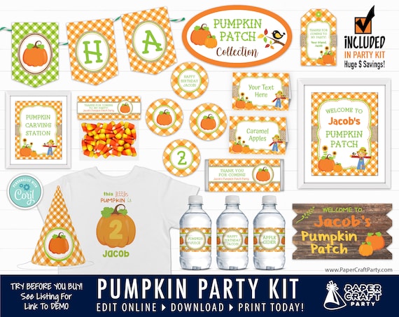 Pumpkin Patch Party Printable Birthday Banner Edit Online Etsy