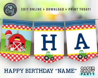 Farm Printable Birthday Banner, Edit Online + Download Today With Free Corjl.com 0044