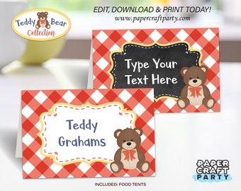 Teddy Bear Picnic Food Tents, Printable Buffet Labels, Edit Online + Download Today With Free Corjl.com 0083