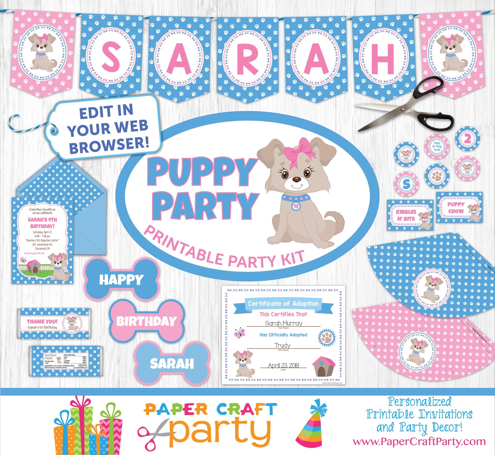 Puppy Party Printable Kit Invite Included Pink Puppy Pawty | Etsy