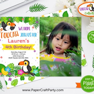 Toucan Party Printable Invitation and Thank You Note, Includes Backside, Edit Online + Download Today With Free Corjl.com