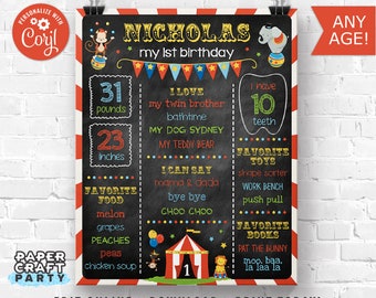 Circus Milestone Chalkboard Poster for Any Age, Printable Sign, Edit Online + Download Today With Free Corjl.com 0100