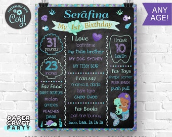 Mermaid Printable Chalkboard Sign, Milestone Poster, Under the Sea, African American, Edit Online + Download Today With Free Corjl.com