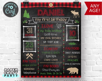 Lumberjack Printable Chalkboard Milestone Poster for 1st 2nd 3rd 4th 5th Birthday, Edit Online + Download Today With Free Corjl.com 0030