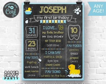 Rubber Ducky Printable Chalkboard Milestone Poster in BLUE, Edit Online + Download Today With Free Corjl.com 0089A