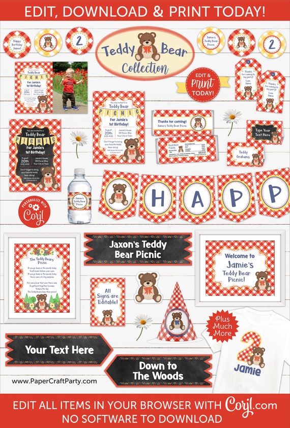 Teddy Bear Picnic Printable Party Kit Includes Invite & | Etsy