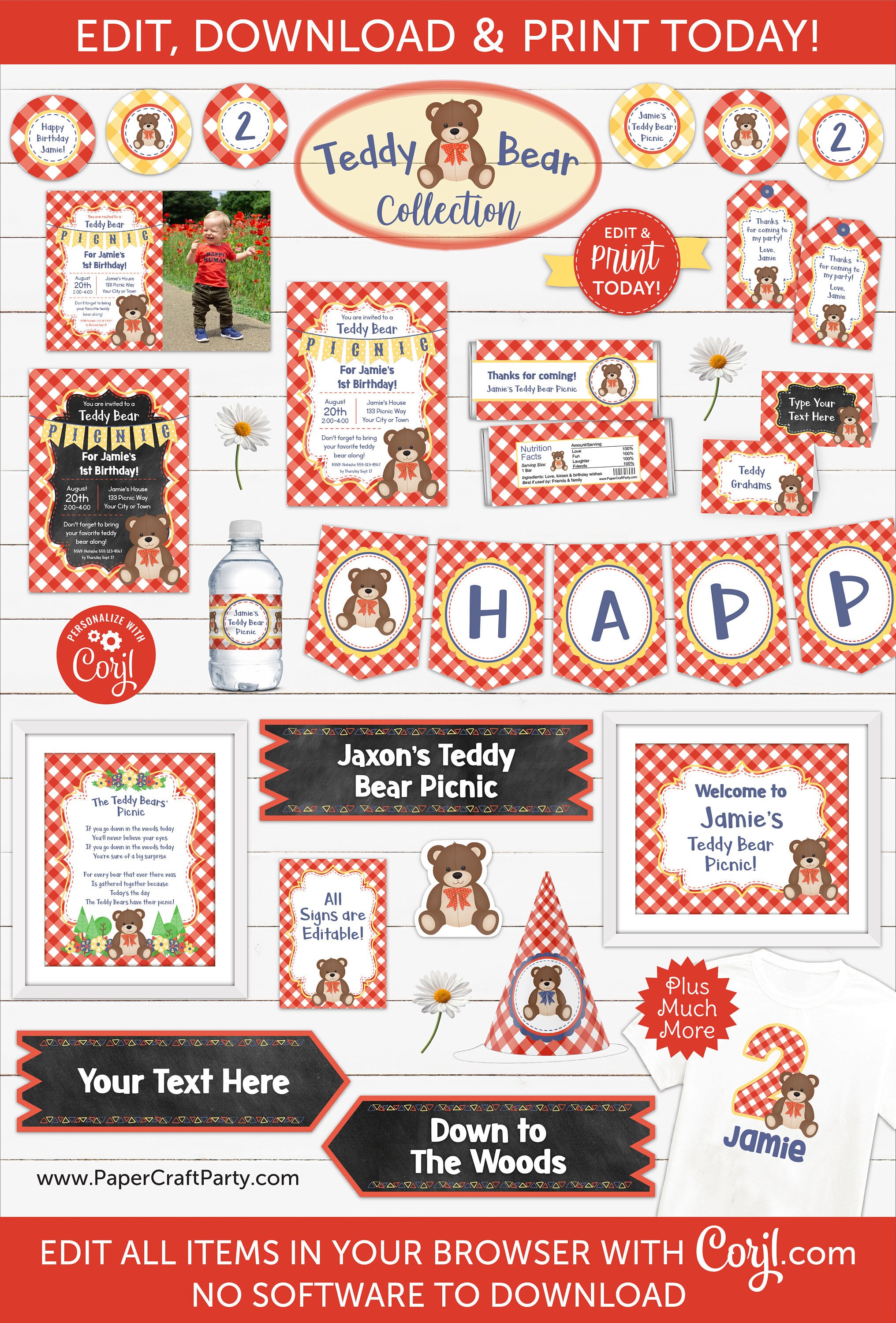 Teddy Bear Picnic Printable Party Kit Includes Invite &amp; | Etsy