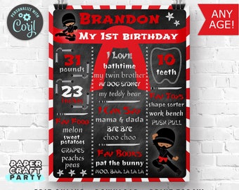 Ninja Printable Chalkboard Milestone Poster for 1st 2nd 3rd etc Birthday, African American, Edit Online + Download Today With Free Corjl.com