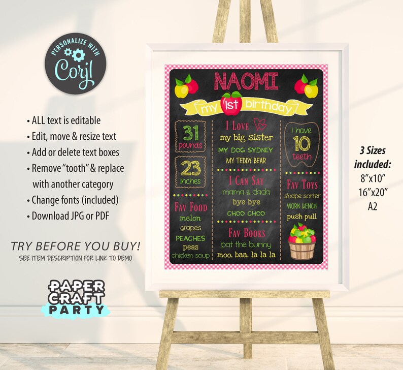 Apple Milestone Chalkboard Poster for Any Age in PINK, Printable Sign, Edit Online Download Today With Free Corjl.com AOP image 2