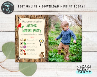 Scavenger Hunt Printable PHOTO Invite, Backside & Thank you Note, Nature Woodland, Edit Online + Download Today With Free Corjl.com 0039