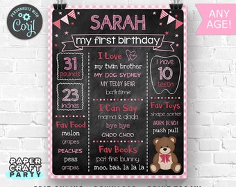 Teddy Bear Picnic Milestone Chalkboard Poster for Any Age, Pink + Red, Printable Sign, Edit Online + Download Today With Free Corjl.com 0084
