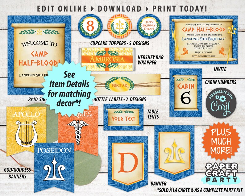 Demigod Birthday Invitation, Backside & Thank You Included, Printable Demigod Invite, Edit Online + Download Today with free Corjl.com 0024 image 6