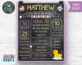 Rubber Ducky Printable Chalkboard Milestone Poster in Purple, Edit Online + Download Today With Free Corjl.com 0089C