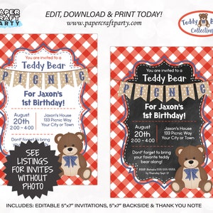 Teddy Bear Picnic Printable PHOTO Invitation and Thank You Note, Includes Backside, Edit Online Download Today With Free Corjl.com 0082 image 4