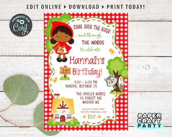 Little Red Riding Hood Printable Invite, Thank You Note & Backside, African American, Edit Online+Download Today With Free Corjl.com 0027