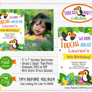 Toucan Party Printable Party Kit Includes Invites and Decorations, Edit Online Download Today With Free Corjl.com image 2