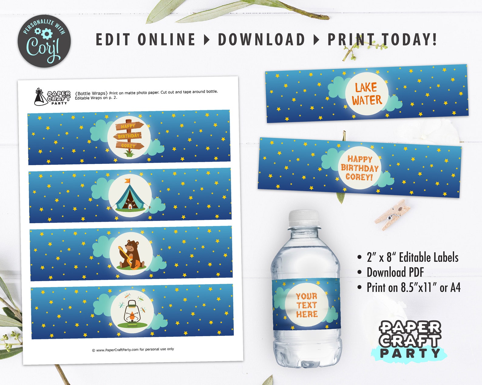 Camping Party Drink Labels Printable Birthday Water Bottle - Etsy