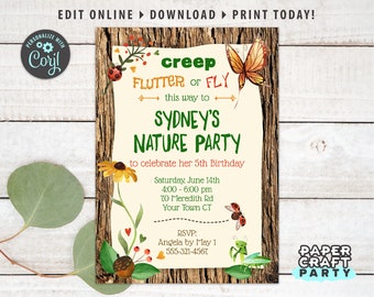 Nature Party Printable Invite, Backside & Thank you Note, Woodland Bug Party Invite, Edit Online + Download Today With Free Corjl.com 0060