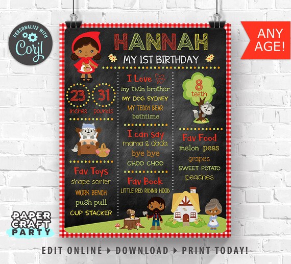 Little Red Riding Hood Milestone Chalkboard Poster Any Age Etsy