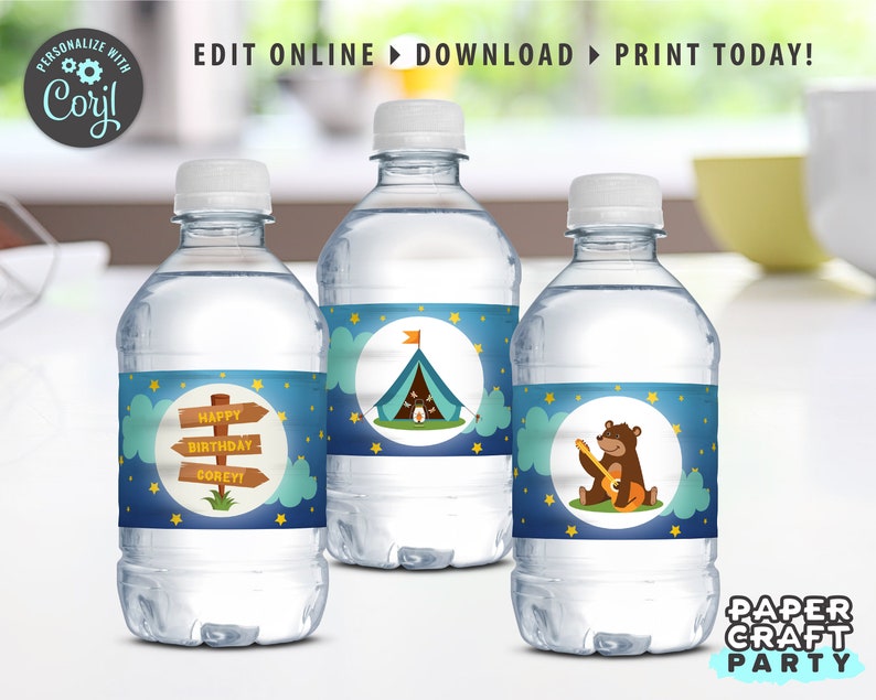Camping Party Drink Labels Printable Birthday Water Bottle - Etsy