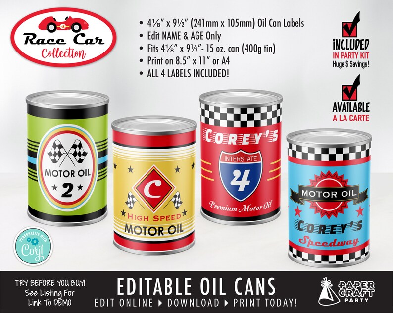 Edit Online Thank You Note /& Backside Included Download Today With Free Corjl.com Race Car Printable Invitation