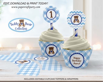 Teddy Bear Picnic Printable Party Circles & Cupcake Wrappers, Gift Tags, Edit Online + Download Today With Free Corjl.com 0081