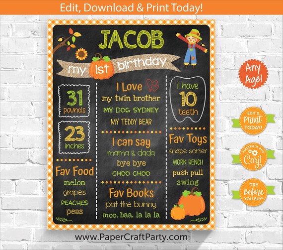 pumpkin patch milestone chalkboard poster for any age printable sign edit online download today with free corjl com chalkboard online free