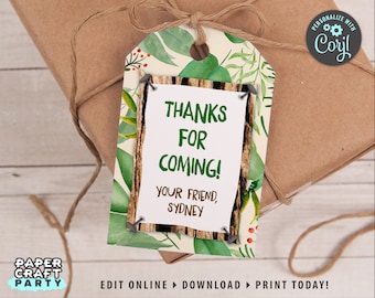 Nature Party Printable Gift Tags, Personalized Hanging Gift Tags, Edit Online + Download Today With Free Corjl.com 0060