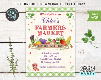 Farmers Market Printable Invitation, Thank You Note & Backside Included, Green, Edit Online + Download Today With Free Corjl.com 0015