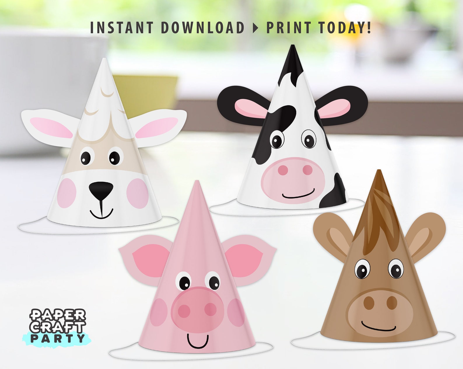 farm-animal-party-hats-printable-party-hats-cow-horse-pig-etsy-ireland