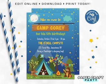 Camping Printable Invite, Backside & Thank you Note, Nature Woodland S'Mores Party, Edit Online + Download Today With Free Corjl.com 0018