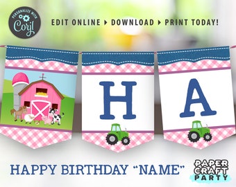 Farm Printable Birthday Banner, Edit Online + Download Today With Free Corjl.com 0047