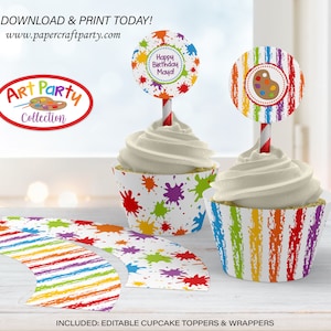 Art Paint Party Printable Cupcake Circles & Wrappers, Edit Online + Download Today With Free Corjl.com 0031