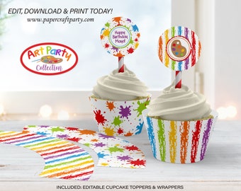 Art Paint Party Printable Cupcake Circles & Wrappers, Edit Online + Download Today With Free Corjl.com 0031