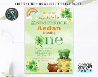 St. Patrick's Day Printable 1st Birthday Invite & Thank You Note, Includes Backside, Edit Online + Download Today With Free Corjl.com 0033