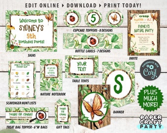 Nature Printable Party Kit, Thank You Note & Backside Included, Bug, Scavenger Hunt, Edit Online + Download Today With Free Corjl.com 0060