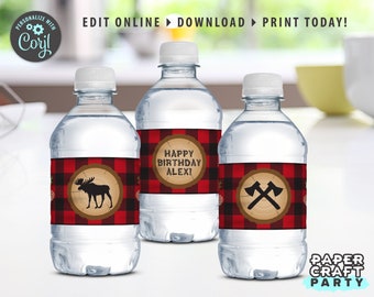 Lumberjack Party Printable Bottle Labels, Edit Online + Download Today With Free Corjl.com 0030