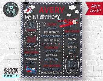 Airplane Printable Chalkboard Sign, Milestone Poster, 1st 2nd 3rd Birthday, Edit Online + Download Today With Free Corjl.com